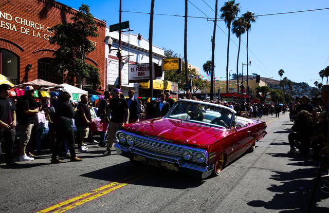“King of the Streets,” the world’s first televised and streamed lowrider parade, rolls through the streets of San Francisco’s Mission District on Saturday. The event, part of National Latino-Hispanic Heritage Month, was sponsored by the S.F. Lowrider Council in conjunction with the city at the Mission Merchants Association.