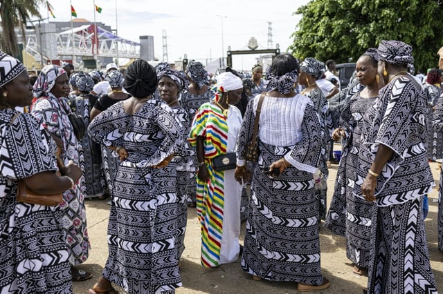 Supporters in favor of a 'yes' vote gather for a rally in Conakry on September 18, 2025