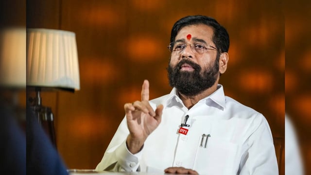 New Delhi: Maharashtra Deputy Chief Minister Eknath Shinde during an interview w...