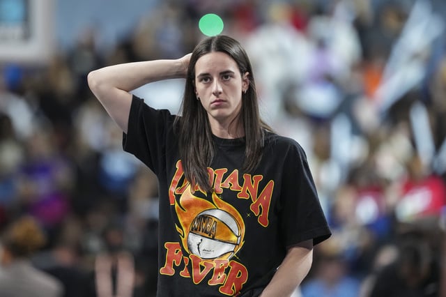 Sep 18, 2025; College Park, Georgia, USA; Indiana Fever guard Caitlin Clark (22) shown on the court against the Atlanta Dream during the first half during game three of round one for the 2025 WNBA Playoffs at Gateway Center Arena at College Park. Mandatory Credit: Dale Zanine-Imagn Images/File photo