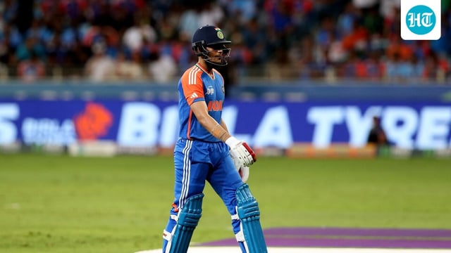 India's Shubman Gill walks to the pavilion after he is stumped by Pakistan's Mohammad Haris off the bowling of Saim Ayub