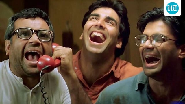 Paresh Rawal, Akshay Kumar and Suniel Shetty in a still from Hera Pheri. 