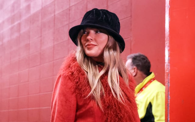 Taylor Swift arrives at the stadium before an NFL game between the Houston Texans and Kansas City Chiefs on Dec. 21, 2024 in Kansas City, MO.