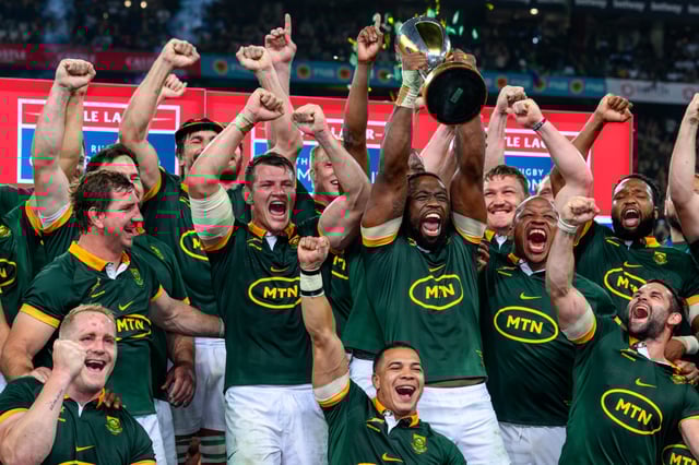 NELSPRUIT, SOUTH AFRICA - SEPTEMBER 28: Siya Kolisi and Springbok team during the Castle Lager Rugby Championship match between South Africa and Argentina at Mbombela Stadium on September 28, 2024 in Nelspruit, South Africa. (Photo by Anton Geyser/Gallo Images)