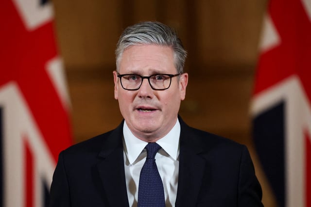 U.K. Prime Minister Keir Starmer delivers a statement inside No. 10 Downing Street in London on the day the Cabinet was recalled to discuss the situation in Gaza, on July 29, 2025.