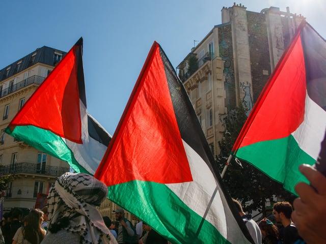Palestinian flags, in the procession of the inter-union demonstration, in Paris, France on September 18, 2025. Drapeaux palestiniens, dans le cortege de la manifestation intersyndicale, a Paris, France le 18 Septembre 2025. (Photo by Augustin Pasquini / Hans Lucas via AFP) (Photo by AUGUSTIN PASQUINI/Hans Lucas/AFP via Getty Images)
Palestinian flags, in the procession of the inter-union demonstration, in Paris, France on September 18, 2025. Drapeaux palestiniens, dans le cortege de la manifestation intersyndicale, a Paris, France le 18 Septembre 2025. (Photo by Augustin Pasquini / Hans Lucas via AFP) (Photo by AUGUSTIN PASQUINI/Hans Lucas/AFP via Getty Images)