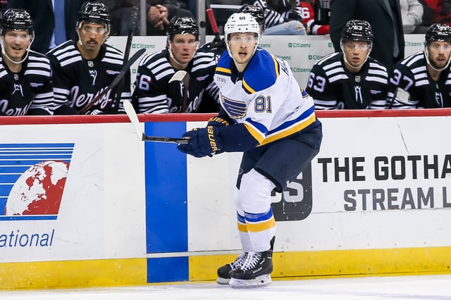 Dylan Holloway, St. Louis Blues (Jess Starr/The Hockey Writers)