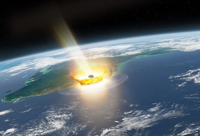 An artist's illustration of an asteroid hitting the North sea.