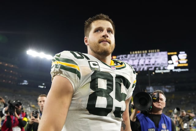 Sep 11, 2025; Green Bay, Wisconsin, USA; Green Bay Packers tight end Tucker Kraft (85) looks on after the game against the Washington Commanders at Lambeau Field. Mandatory Credit: Jeff Hanisch-Imagn Images/File Photo