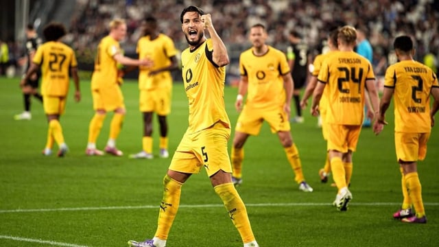 Dortmund's Ramy Bensebain celebrates after scoring against Juventus in UCL | Image: AP