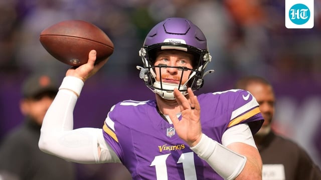 Minnesota Vikings quarterback Carson Wentz throws before an NFL football game against the Cincinnati Bengals