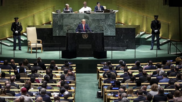 U.S. President Donald Trump addresses the United Nations General Assembly at UN headquarters on September 24, 2019 in New York City. Photo by Drew Angerer/Getty Images.
