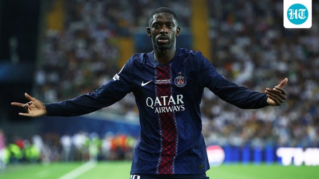 Paris Saint Germain's Ousmane Dembele reacts during a match.