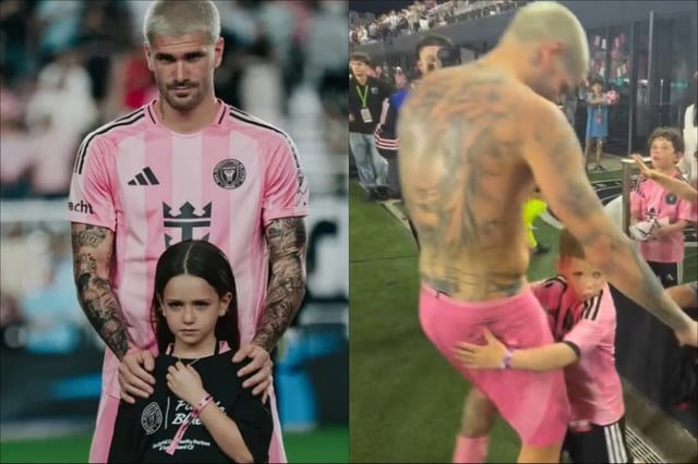 Rodrigo De Paul recibió la visita de sus dos hijos en el partido del Inter Miami