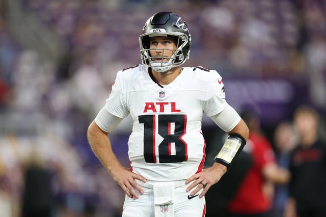 MINNEAPOLIS, MINNESOTA - SEPTEMBER 14: Kirk Cousins #18 of the Atlanta Falcons looks on against the Minnesota Vikings before the game at U.S. Bank Stadium on September 14, 2025 in Minneapolis, Minnesota.