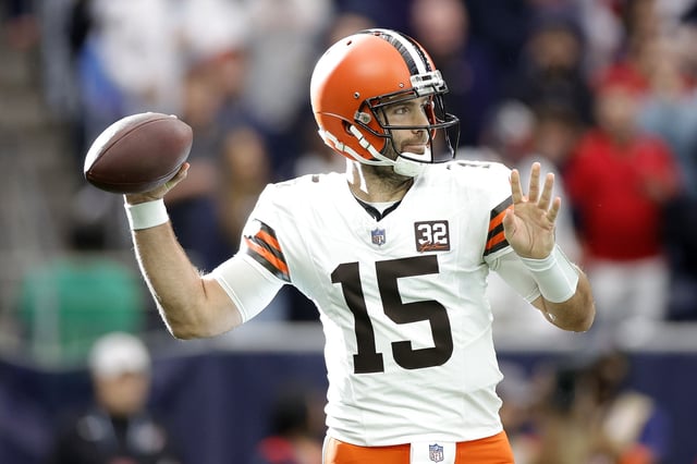 Joe Flacco #15 of the Cleveland Browns throws a pass against the Houston Texans during the first quarter in the AFC Wild Card Playoffs at NRG Stadium on January 13, 2024 in Houston, Texas.