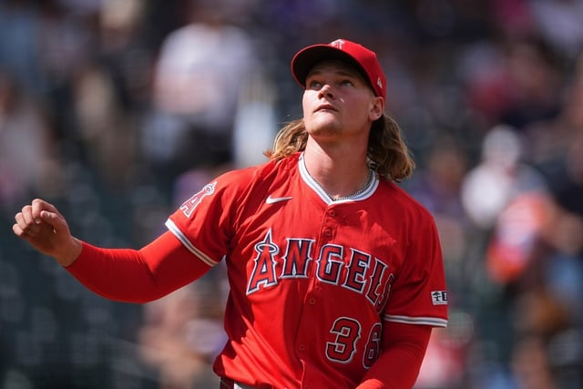 Angels starting pitcher Caden Dana works against the Colorado Rockies in the first inning of a baseball game Sunday, Sept. 21, 2025, in Denver. (AP Photo/David Zalubowski)