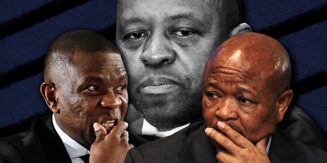 From left: Justice Mbuyiseli Madlanga, KZN Police Commissioner Lieutenant General Nhlanhla Mkhwanazi and suspended Police Minister Senzo Mchunu. (Photos: Fani Mahuntsi, Lefty Shivambu and Frennie Shivambu / Gallo Images)
