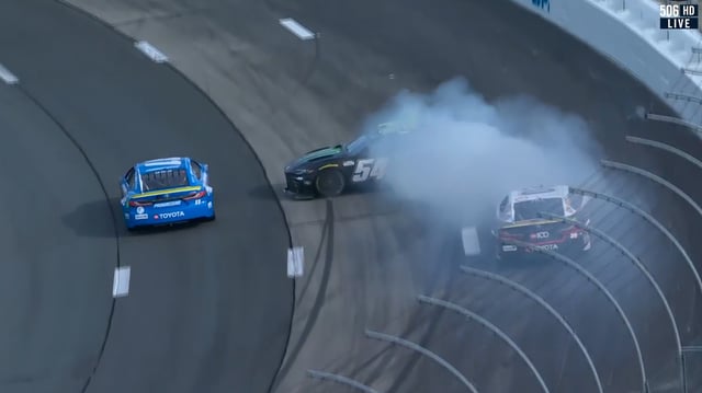 Denny Hamlin tipped Ty Gibbs into a spin during the NASCAR Cup Series race at New Hampshire Motor Speedway.