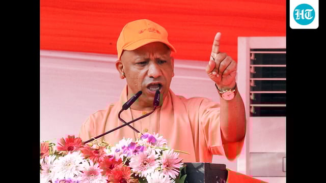 UP chief Minister Yogi Adityanath addresses the gathering during the flag off ceremony of the Namo Yuva Run for Drug-free India campaign on Sunday. (ANI Photo) (ANI)