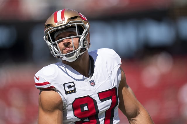 Sep 21, 2025; Santa Clara, California, USA; San Francisco 49ers defensive end Nick Bosa (97) on the field during warm ups prior to a game against the Arizona Cardinals during the first half at Levi's Stadium. Mandatory Credit: Cary Edmondson-Imagn Images/File Photo