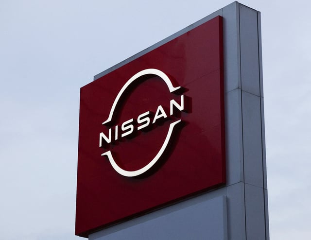 The NISSAN logo is seen outside a building during the launch event of the Infiniti QX80 Autograph in Mexico City, Mexico, August 21, 2025. REUTERS/Henry Romero/ File Photo