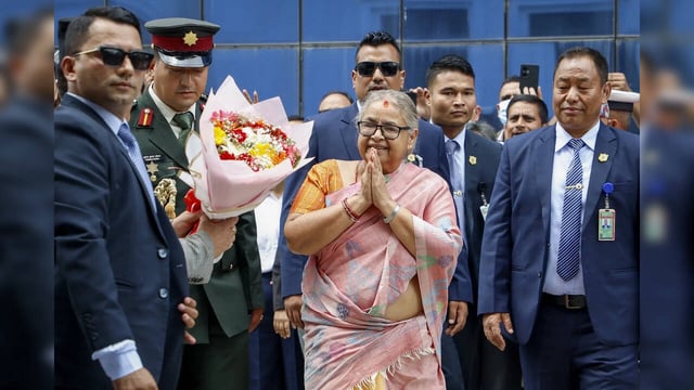 Kathmandu: Nepal's interim prime minister Sushila Karki being welcomed by official