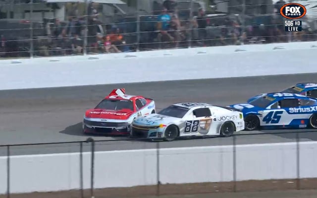 Josh Berry spun off the nose of Shane van Gisbergen's #88 Trackhouse Racing Chevrolet Camaro at New Hampshire Motor Speedway.