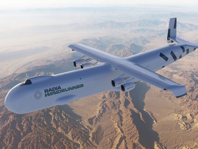 A rendering of Radia's giant cargo plane that measures 356-feet long.