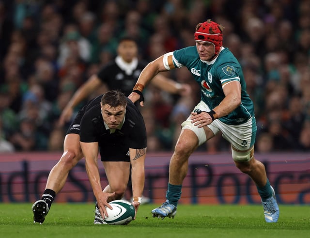 FIE PHOTO: Rugby Union - Autumn Internationals - Ireland v New Zealand - Aviva Stadium, Dublin, Ireland - November 8, 2024 New Zealand's Cortez Ratima in action with Ireland's Josh van der Flier REUTERS/Clodagh Kilcoyne/File Photo