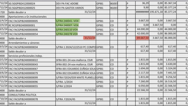 Transferencias de Vox Baleares a las cuentas de Vox nacional en 2024.