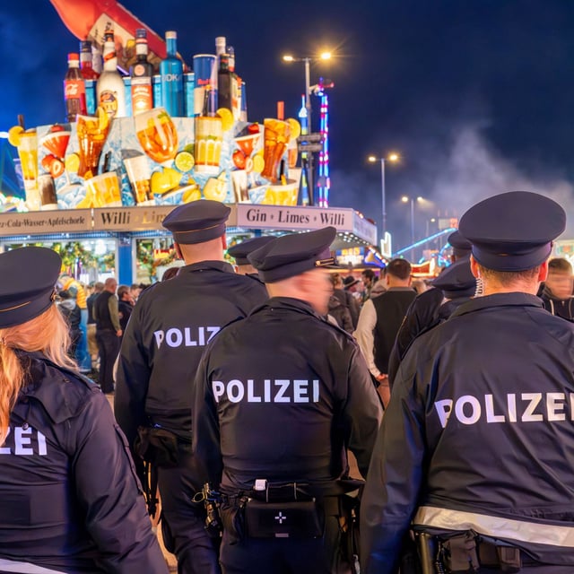 Polizisten auf dem Oktoberfest: Am ersten Wochenende gab es eine Brandstiftung in einem Schausteller-Container