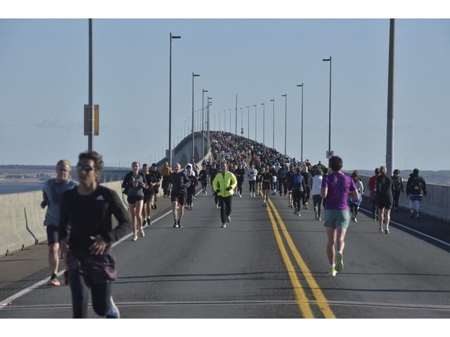  Approximately 10,000 participants ran across the Confederation Bridge Sunday Sunday to mark the 45th anniversary of the Terry Fox Marathon of Hope.