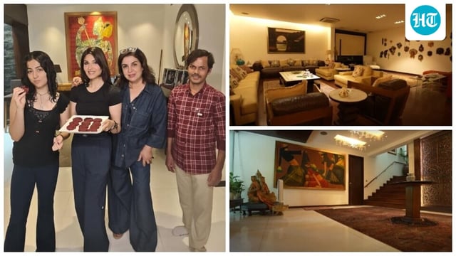 Farah Khan and her cook Dilip with Riddhima Kapoor and her daughter, Samara Sahni. 