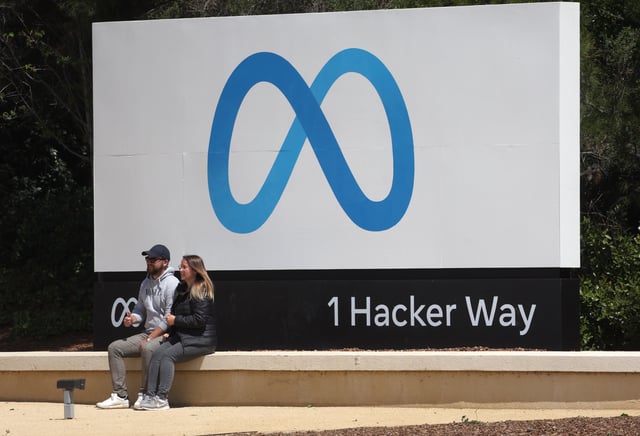 A view outside of Meta headquarters on April 28, 2022, in Menlo Park, Calif. (Photo by Justin Sullivan/Getty Images)