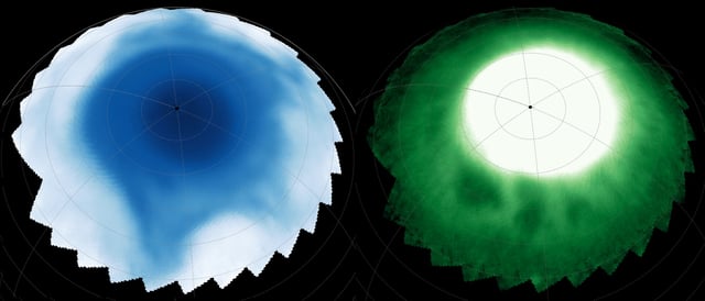 The lopsided star in the stratosphere (left) and dark beads in the ionosphere (right).