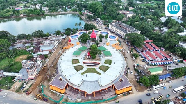 An aerial view of the Mata Tripura Sundari Temple Complex in Gomati on Monday. (ANI)