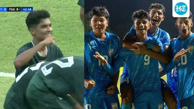 Pakistan U-17 striker Muhammad Abdullah pull sout a tea celebration, but it was India's colts who had the best of it as they won 3-2.