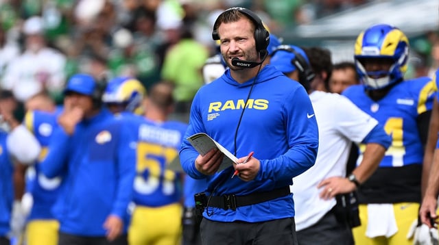 Sep 21, 2025; Philadelphia, Pennsylvania, USA; Los Angeles Rams head coach Sean McVay during the first half at Lincoln Financial Field. Mandatory Credit: Eric Hartline-Imagn Images