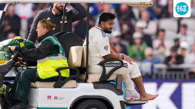 Rishabh Pant being taken off the field after fracturing his foot during play vs England in Manchester.
