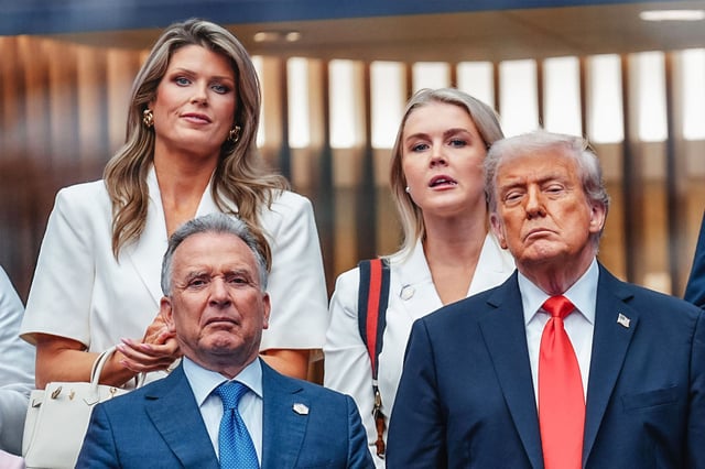 Lindsey Halligan, Karoline Leavitt, Steve Witkoff and President Donald Trump attend the Men's Singles Final on Day 15 of the 2025 US Open Tennis Championships at the USTA Billie Jean King National Tennis Center on September 07, 2025 in Flushing Meadows, Queens, New York City.