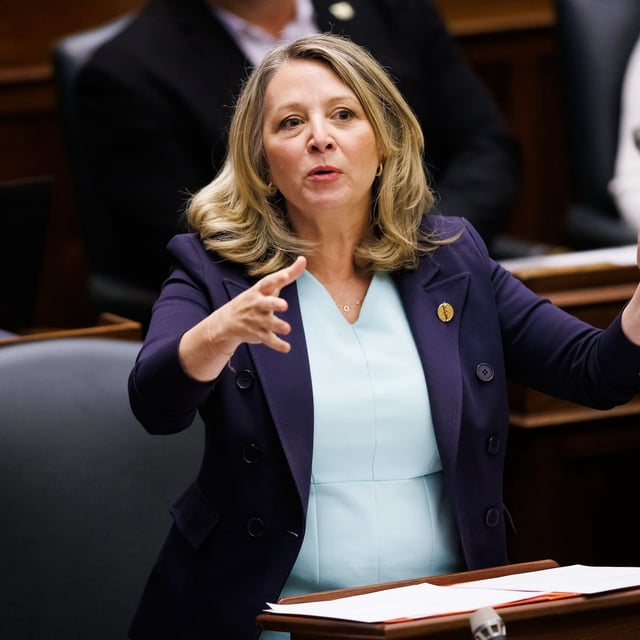 NDP Leader and MPP Marit Stiles speaks during Question Period at Queen's Park in Toronto on Tuesday, May 13, 2025. THE CANADIAN PRESS/Cole Burston