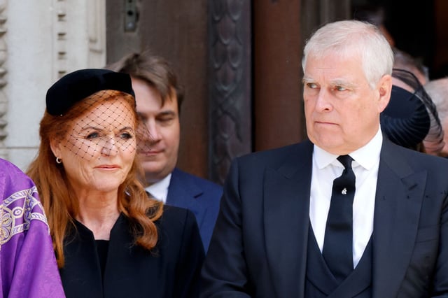 Sarah Ferguson and Prince Andrew attend Katharine, Duchess of Kent's funeral in London on September 16, 2025.