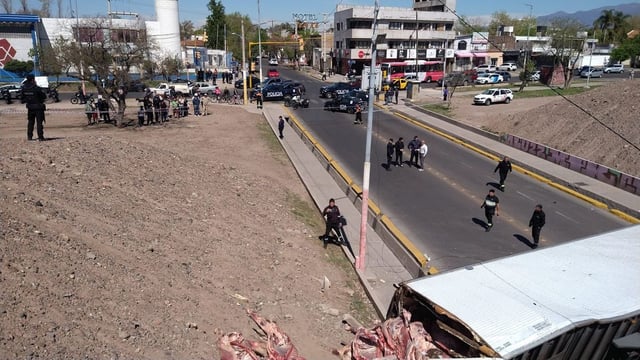 Camión desbarrancó en el Acceso Este y cayó sobre Cañadita Alegre