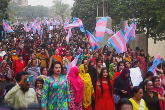 Pakistan's transgender community activists and supporters gather during Moorat march in Karachi on November 19, 2023. (Photo by Asif HASSAN / AFP) (Photo by ASIF HASSAN/AFP via Getty Images)