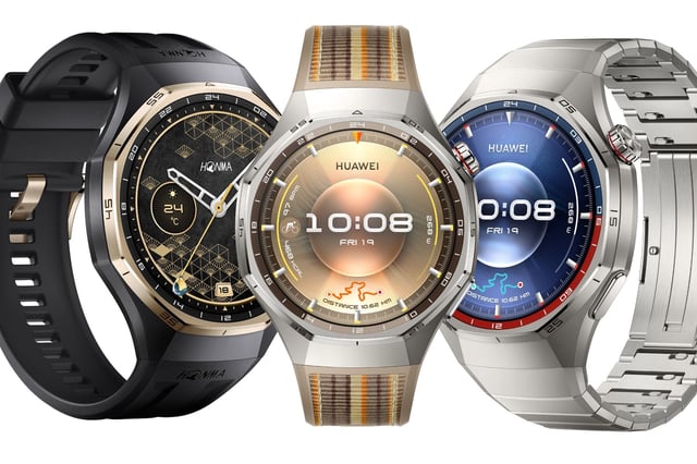Un reloj Huawei Watch GT 6 Pro en algunas de sus variantes de diseño de 46mm, con caja de titanio y cristal de zafiro