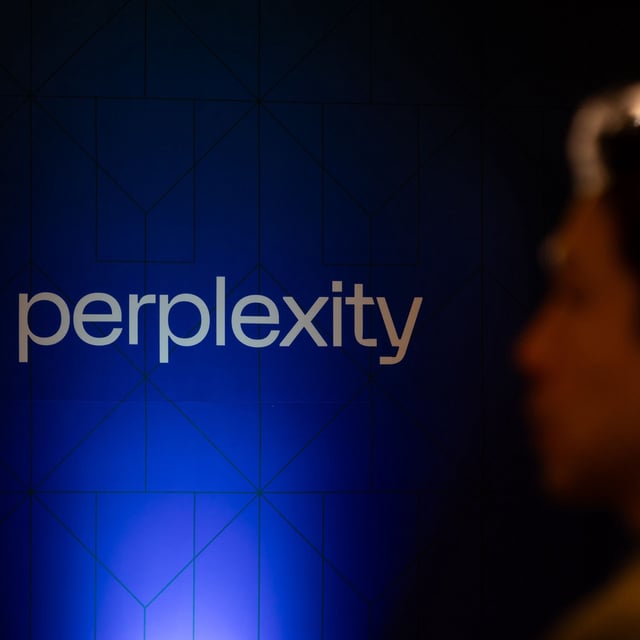 The Perplexity AI logo during a news conference at the SK Telecom Co. headquarters in Seoul, South Korea, on Wednesday, Sept.4, 2024.