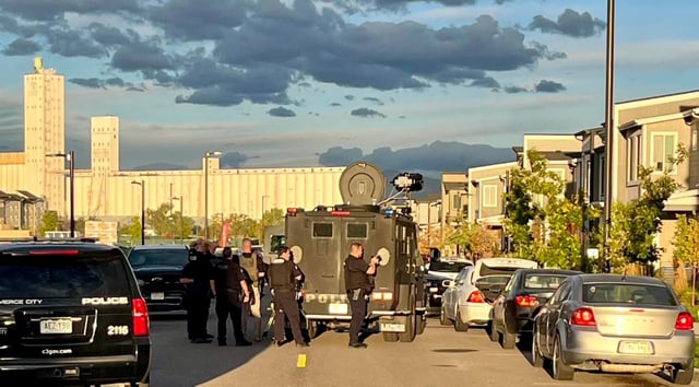 Commerce City Police officers responded to a report of shots fired in a residence call early Monday, Sept. 22, 2025, in the 5300 block of 63rd Place in Commerce City. People in the residence refused to come out and instead barricaded themselves inside. (Courtesy of Commerce City Police Department via Facebook.com)