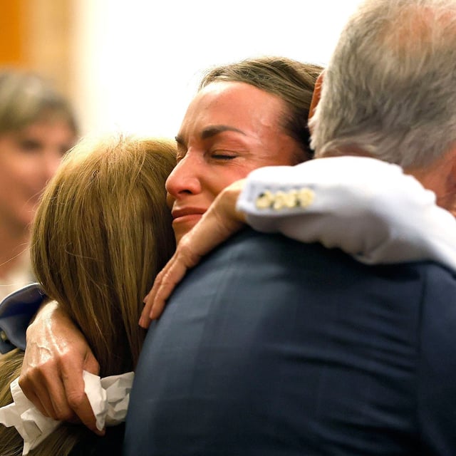 Read hugs her parents Janet and William after the verdict is read in Norfolk Superior Court, Wednesday, June 18, 2025, in Dedham, Mass. (Greg Derr/The Patriot Ledger via AP, Pool)