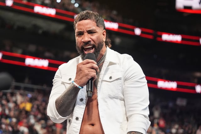 ATLANTA, GEORGIA - JANUARY 27: Jey Uso speaks during WWE Monday Night RAW at State Farm Arena on January 27, 2025 in Atlanta, Georgia.